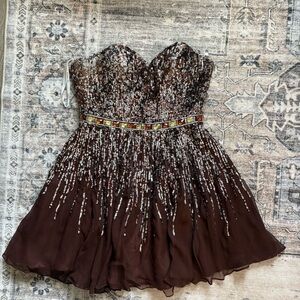 Sherri Hill sparkle glitter pageant prom formal dress brown mocha size 6 silk